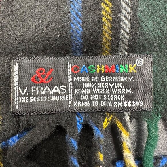 Plaid Scarf V Fraas Cashmink Germany Acrylic Black Red Fringe Unisex Retro - Picture 3 of 5
